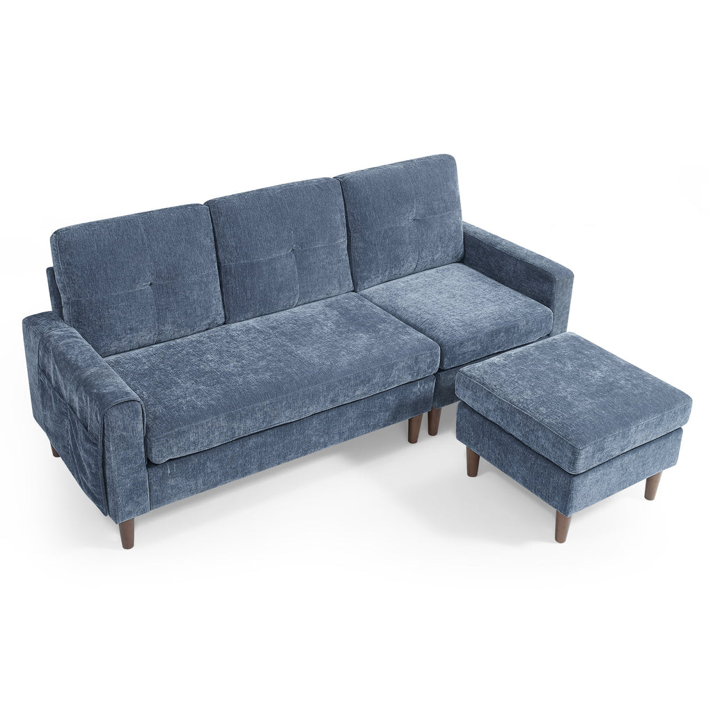 80" Convertible Sectional Sofa Couch, 3 Seats L-shape Sofa with Removable Cushions and Pocket, Rubber Wood Legs, Navy Chenille C450