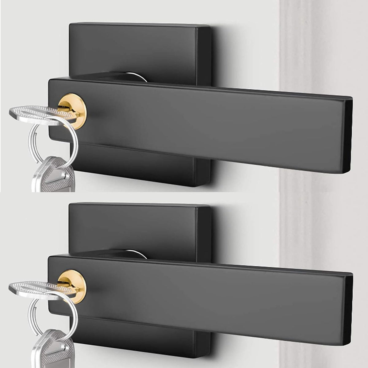 Black Door Handles with Lock, 2 Pack R364