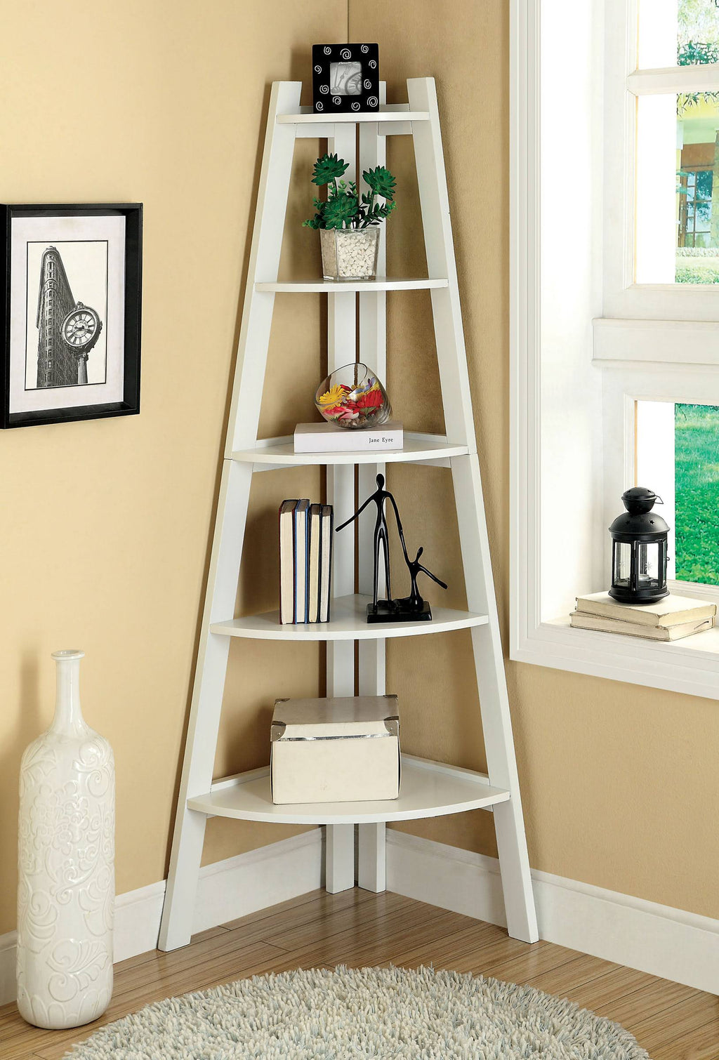 White Corner Ladder Shelf A168