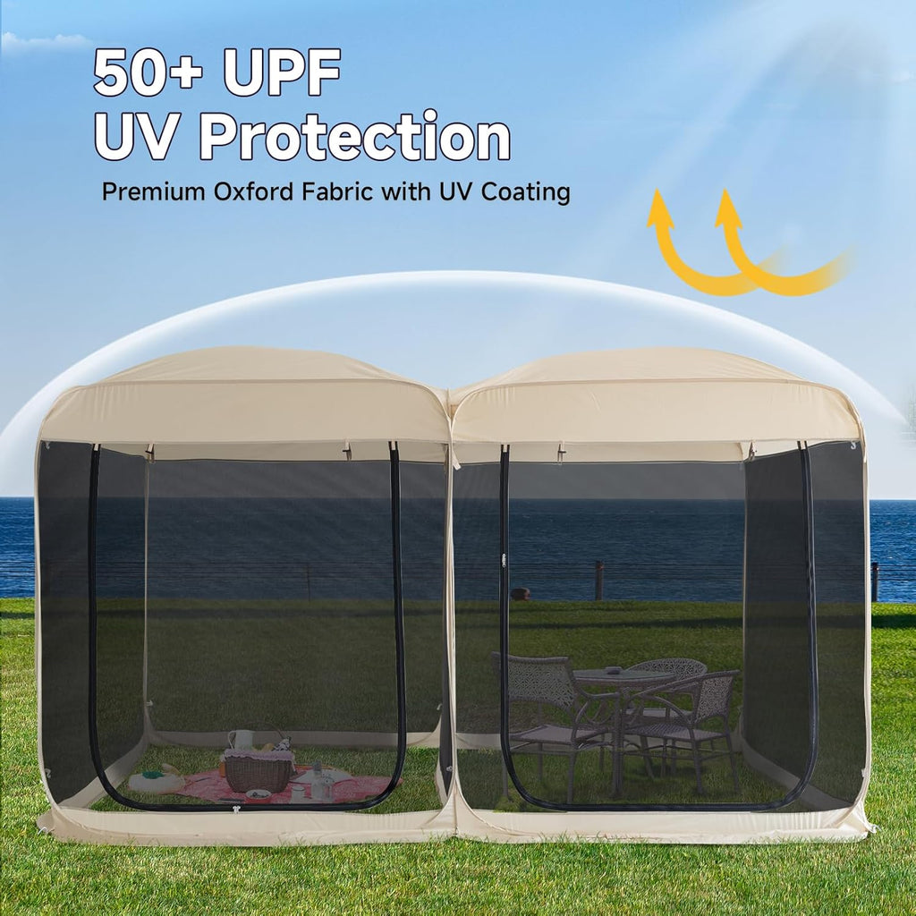 Beige 12' x 7.5' Pop Up Screen Tent Gazebo with Mesh Mosquito Netting Z59155