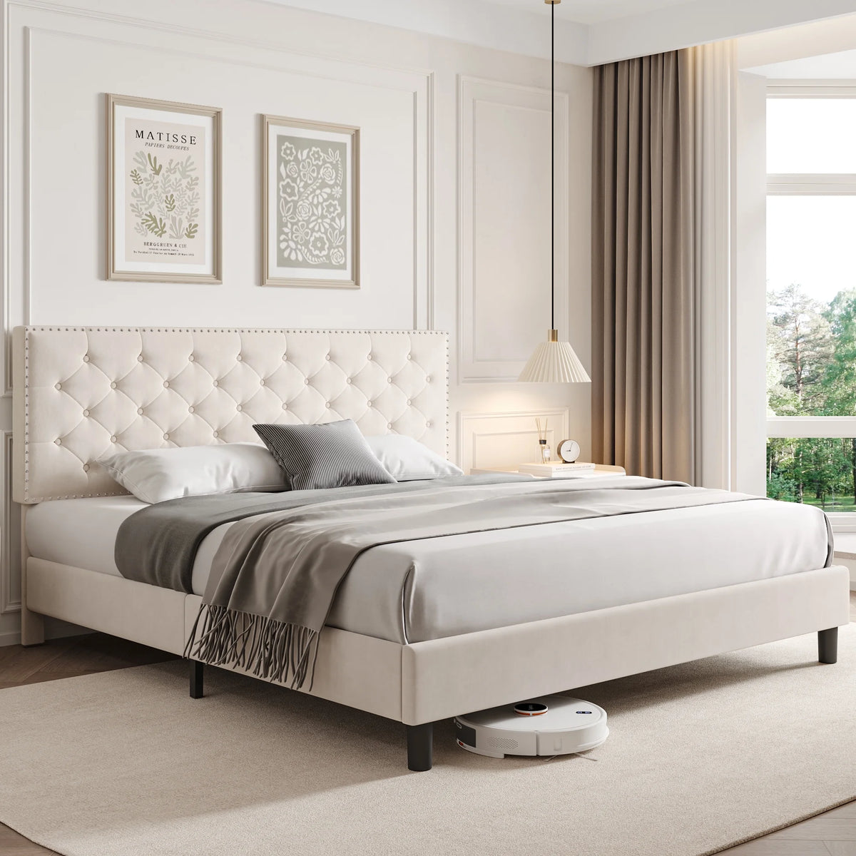 King Size Upholstered Platform Bed with Adjustable Headboard B12988