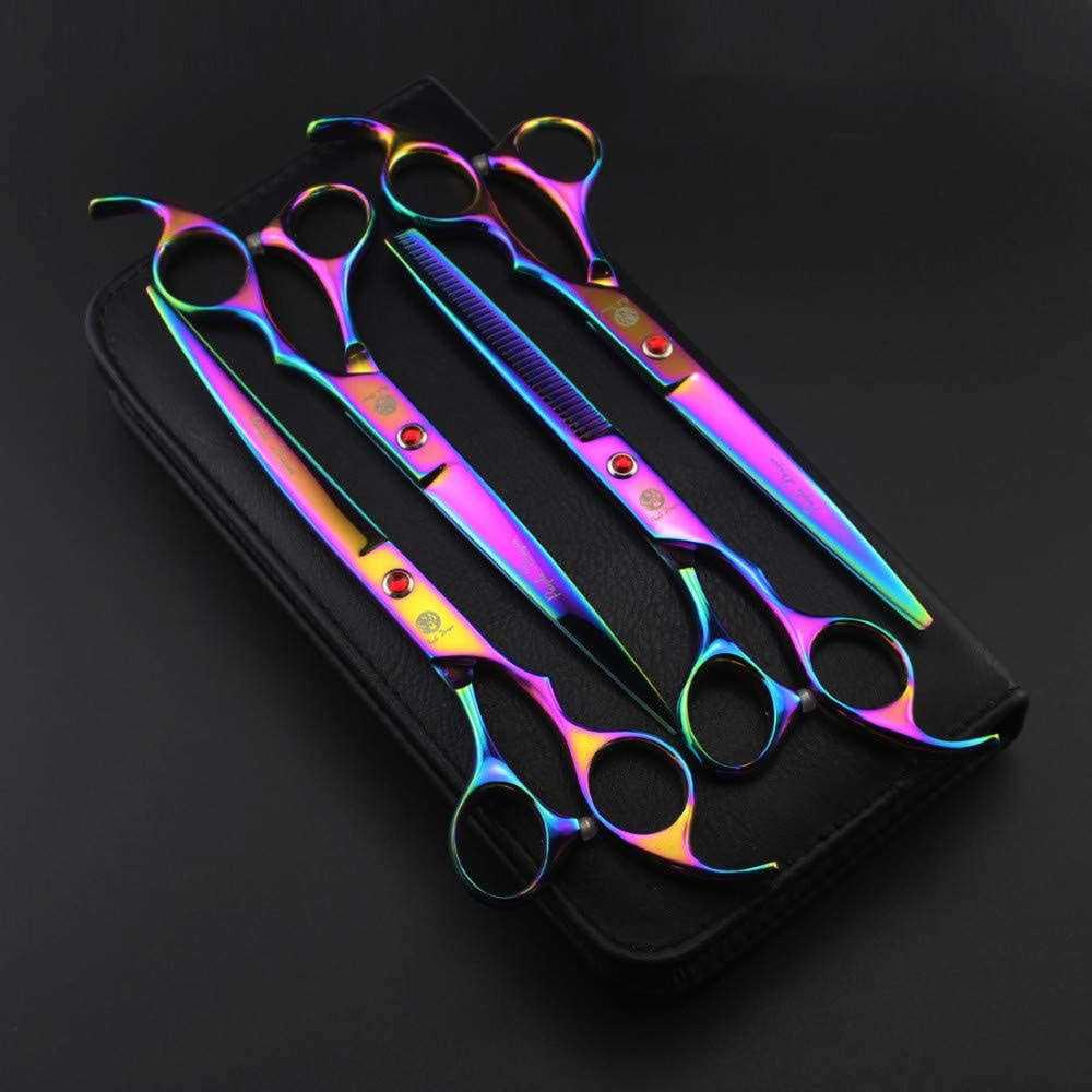 7.0 inch 4PCS Pet Grooming Scissors Kit Steel Straight Curved Thinning Blade L263