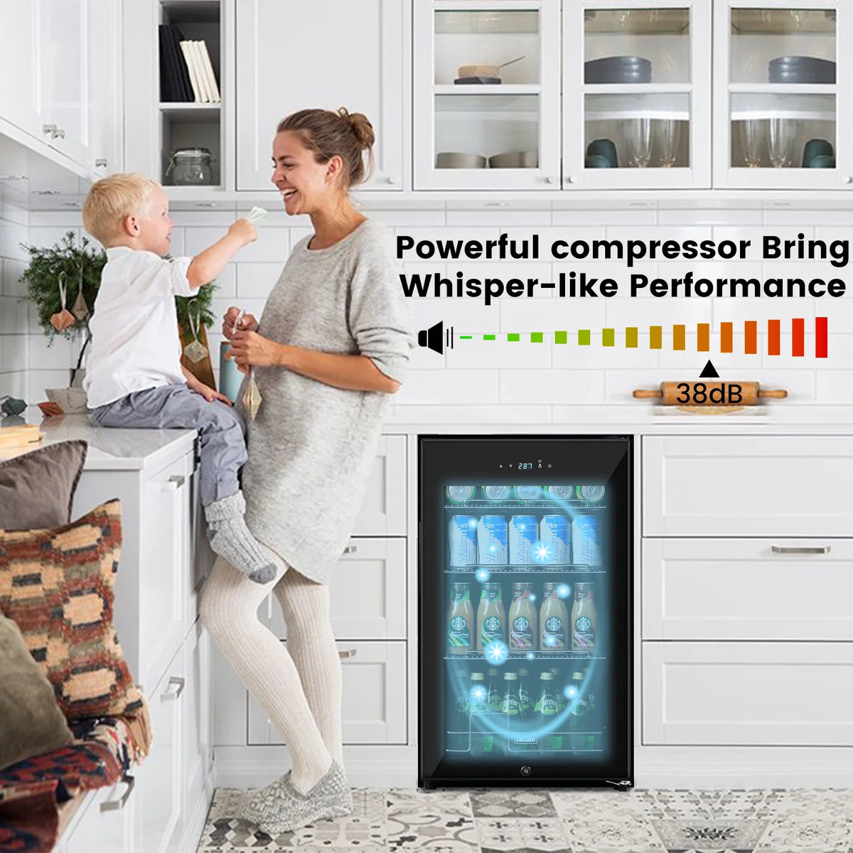Black 96 Cans Beverage Refrigerator with Glass Door Q499