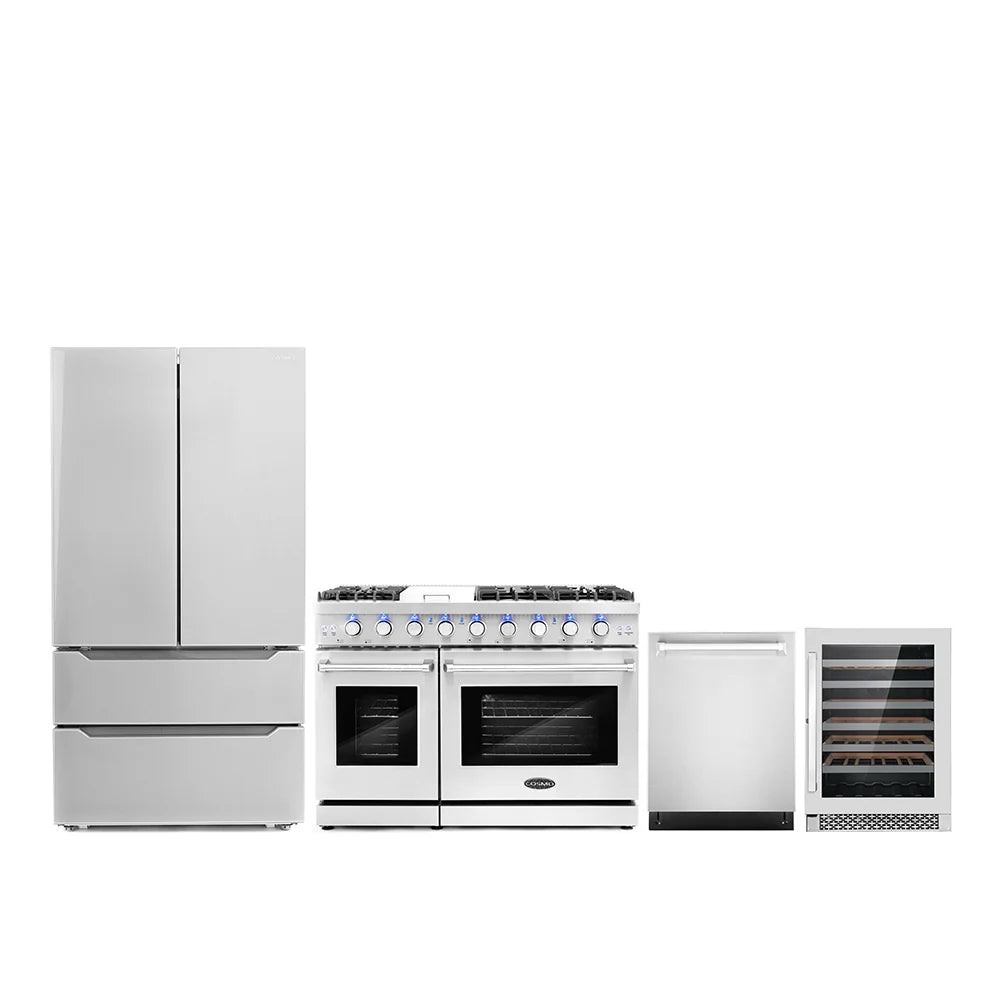 48 Gas Range, Refrigerator with Ice Maker, Dishwasher and Wine Cooler E96105