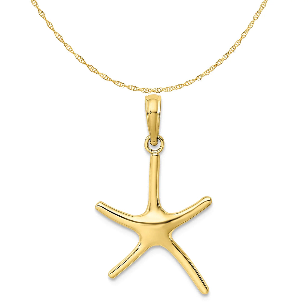 10K Yellow Gold Starfish Pendant Charm with 14K Yellow Gold Rope Chain Necklace 16'' M8639