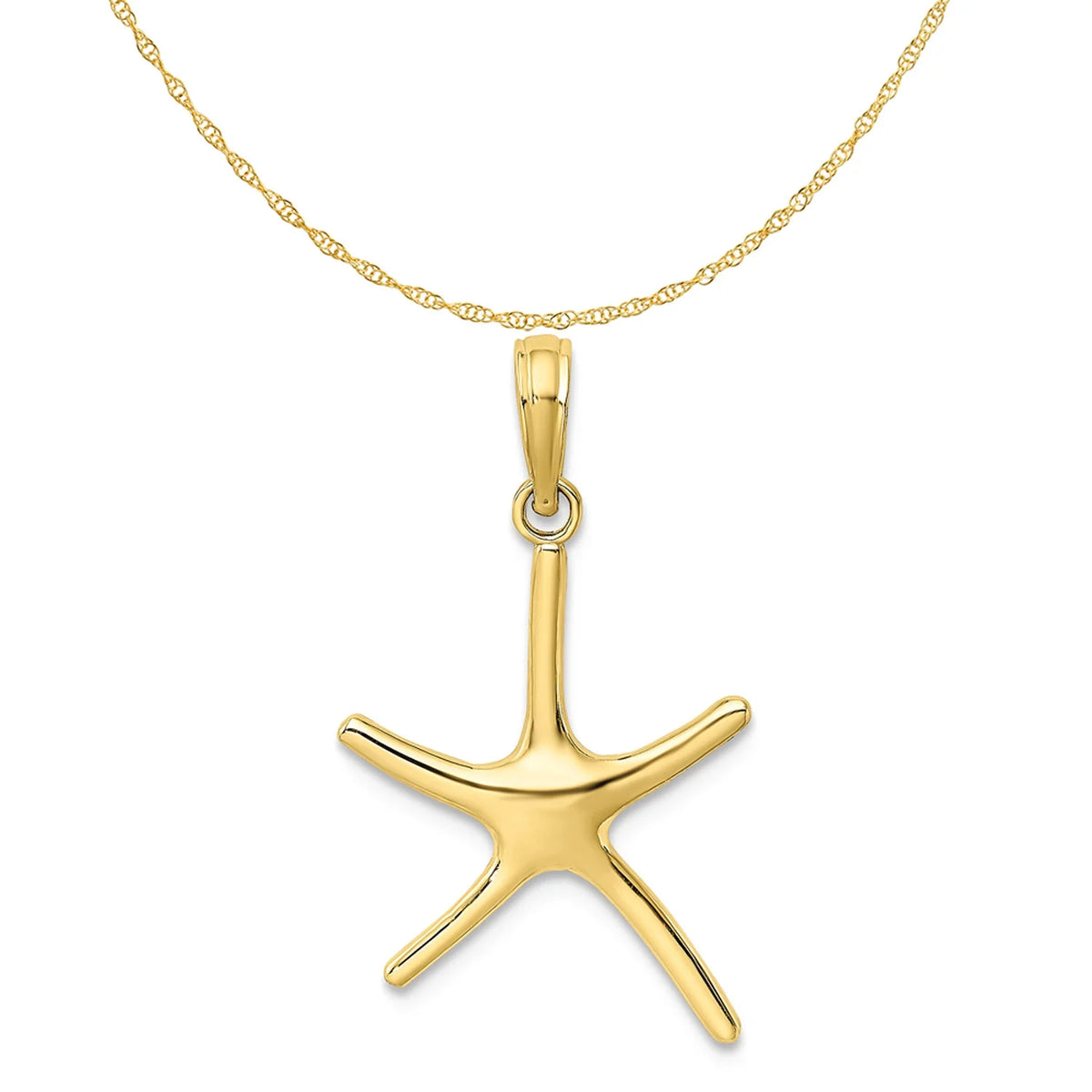 10K Yellow Gold Starfish Pendant Charm with 14K Yellow Gold Rope Chain Necklace 16'' M8639