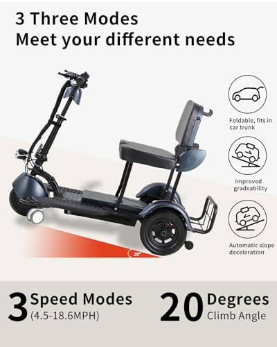Black 3 Wheel Lightweight Folding Mobility Scooter X96859