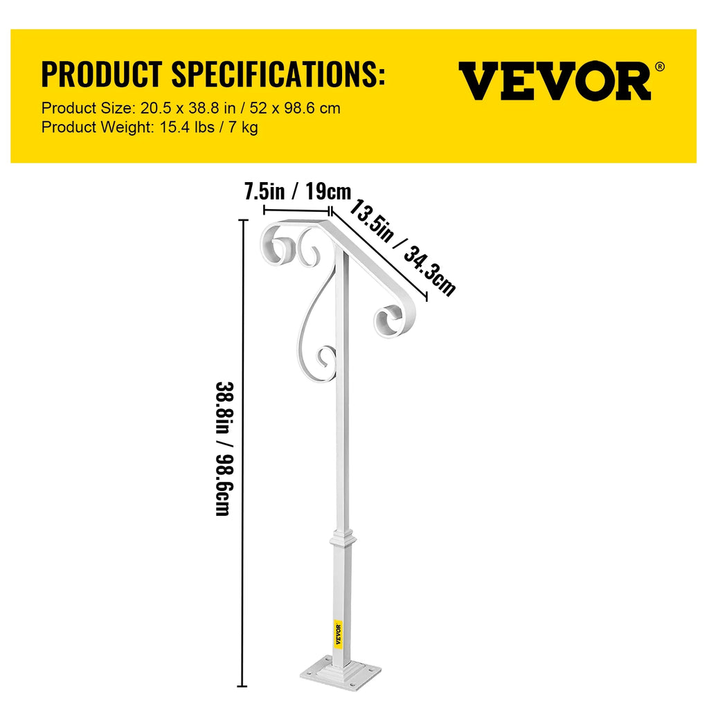 White Single Post Handrail for 1 or 2 Steps A355