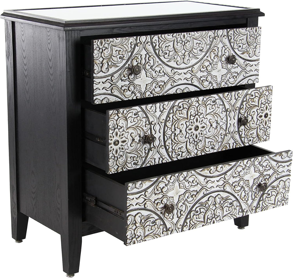 Black White 3 Drawer Wood and Metal Cabinet D91605