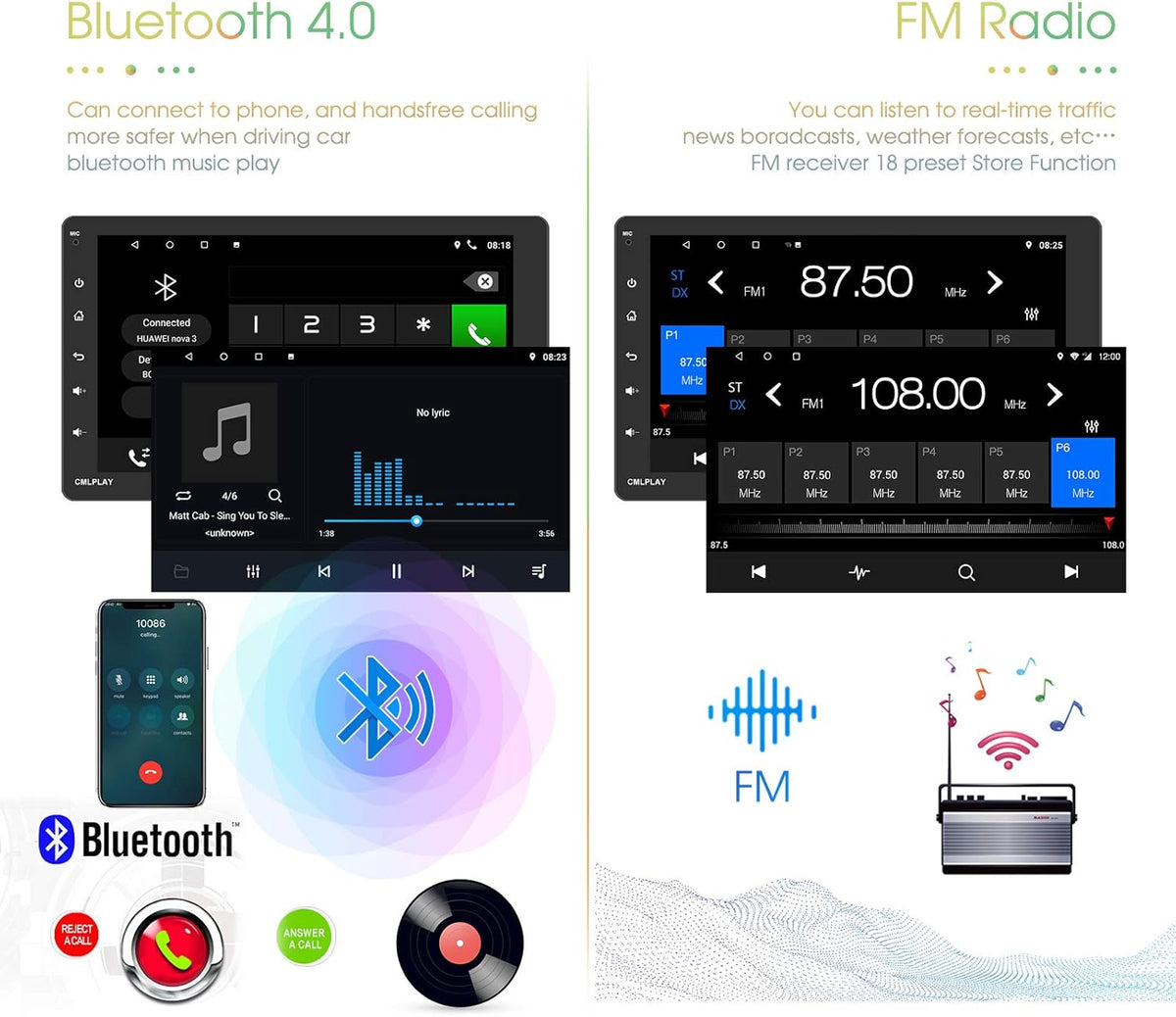 Single Din Car Stereo with 9 Inch Touch Screen and Backup Camera U10013