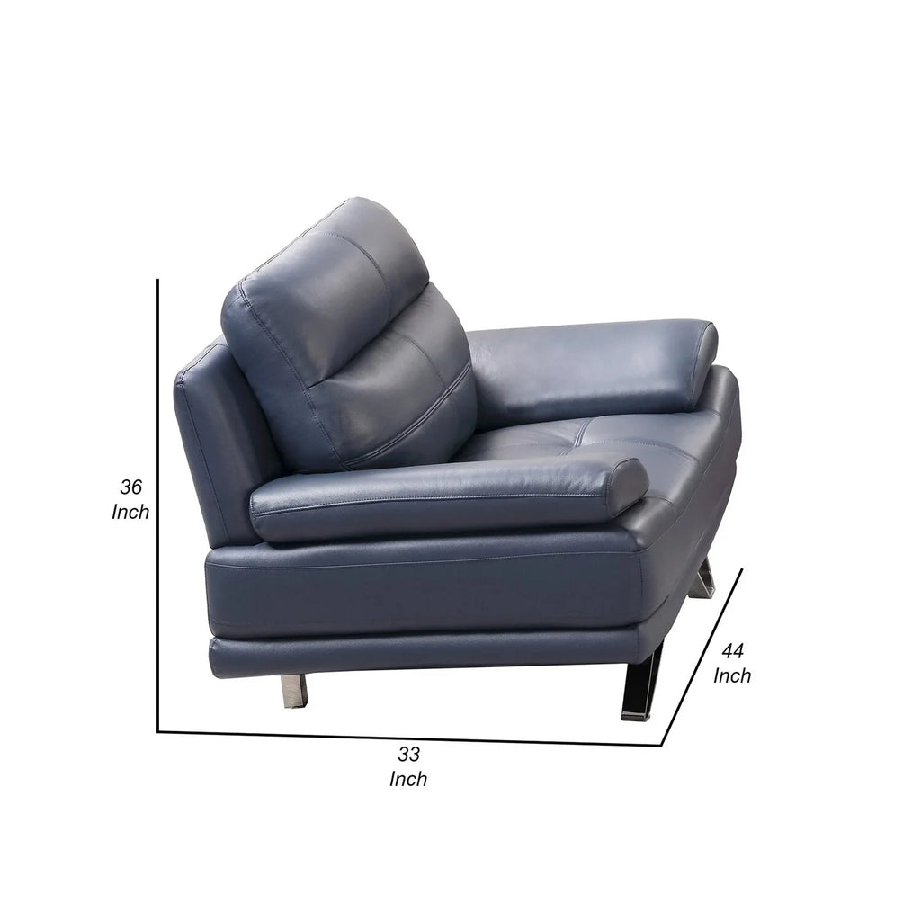 Navy Blue Channel Tufted Leather Sofa Chair L605