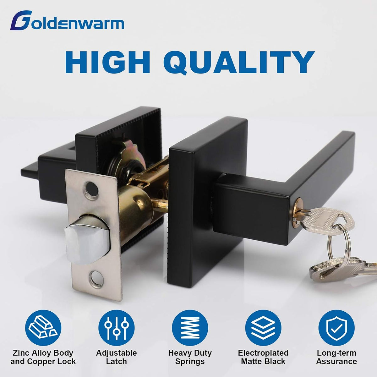 Black Door Handles with Lock, 2 Pack R364