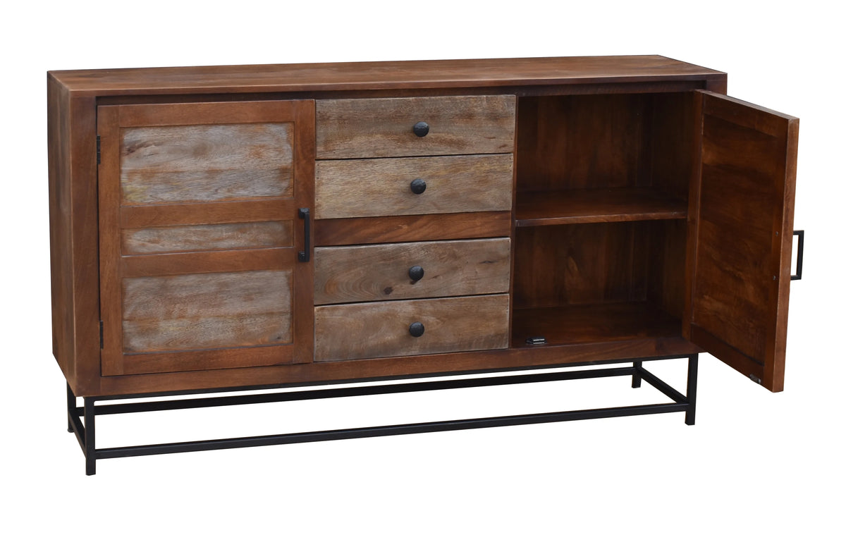 Recycled Mango Wood Sideboard with 4 Drawers and 2 Doors Q128