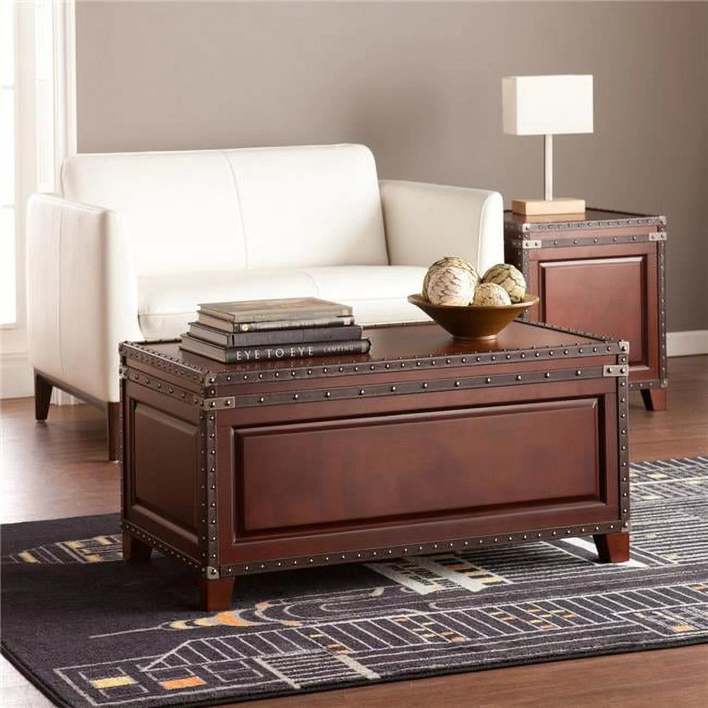 40 in. Solid Wood & Metal Rectangular Coffee Table, Brown D30092