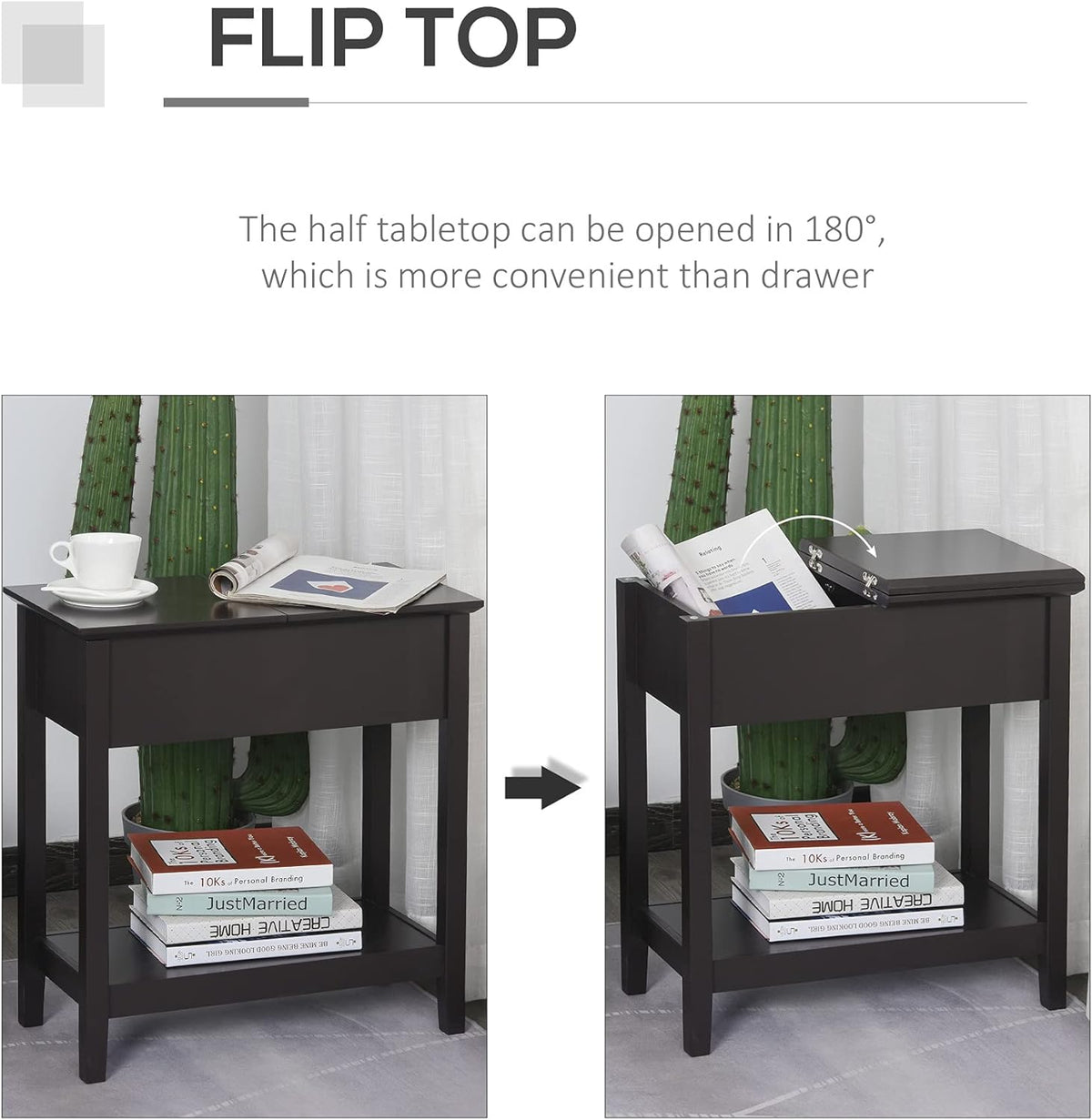 Flip Top Side Table with Storage Cabinet and Bottom Shelf V13312