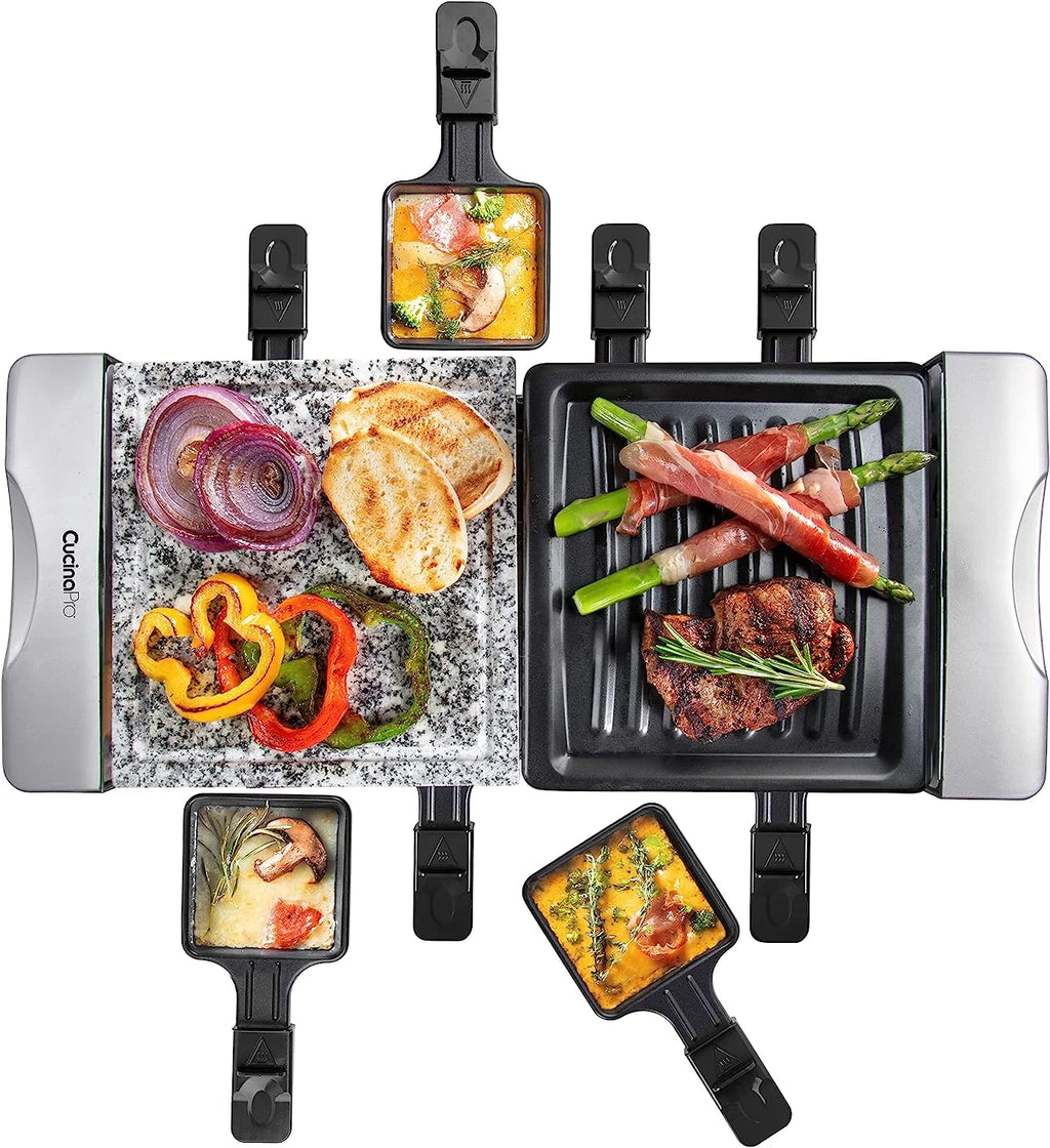 Raclette Table Grill with Non-stick Grilling Plate and Cooking Stone, 8 Person Electric Tabletop Cooker Q6830