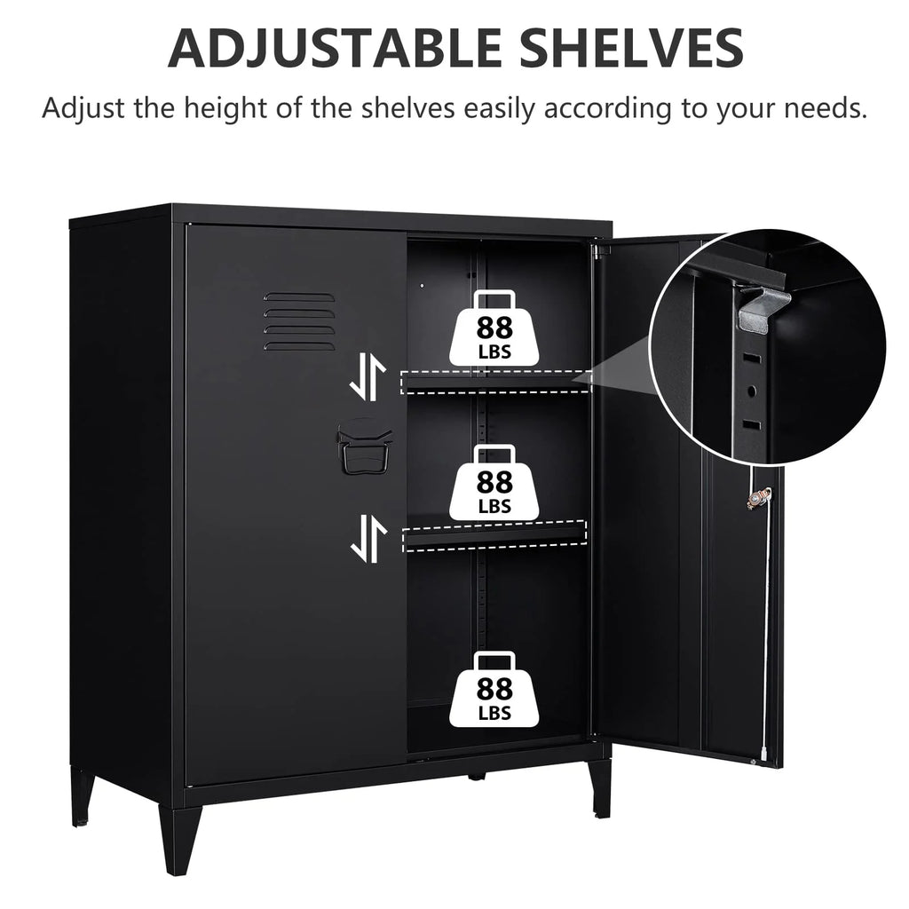 2 Door Metal Accent Cabinet with 2 Shelves, Black N95361