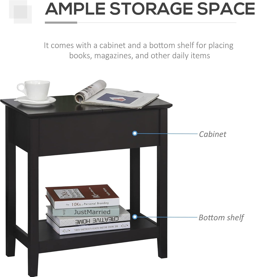 Flip Top Side Table with Storage Cabinet and Bottom Shelf V13312