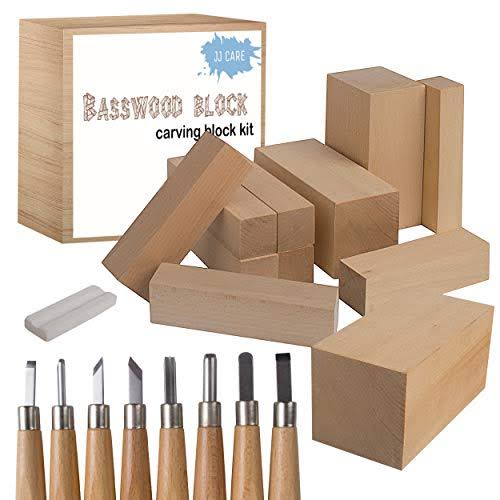 Wood Carving Kit with 10 Basswood Blocks and 8 Piece Set N617