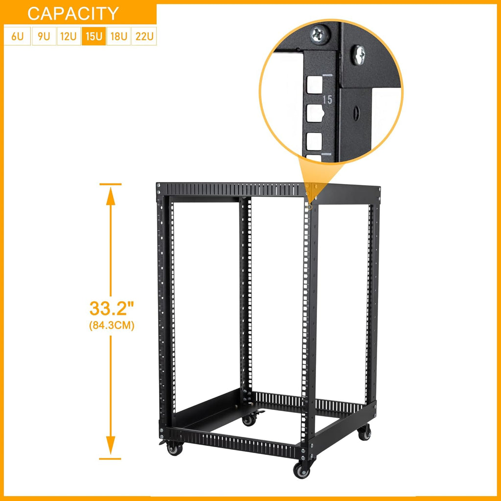 9U Open Frame Server Rack with Casters Black F1961