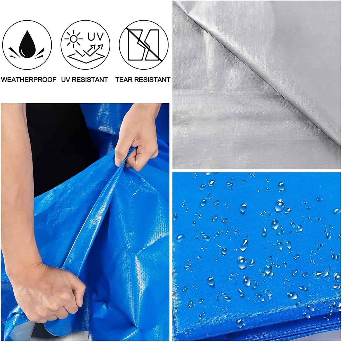 16 Mil Heavy Duty Waterproof Blue Poly Tarp with Metal Grommets Z78597
