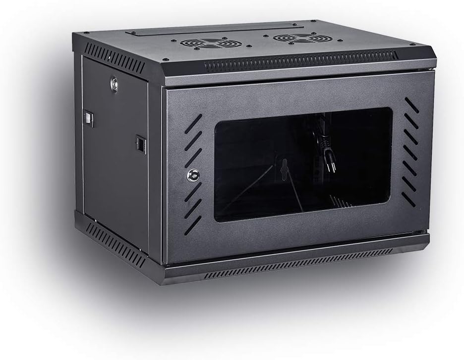 Black 19-Inch Wall Mount Server Rack Cabinet with Locking Glass Door N778
