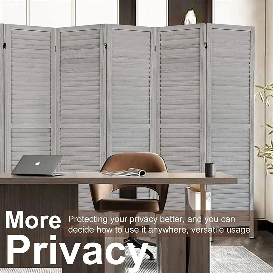 6 Panel Gray Wood Room Divider M34980