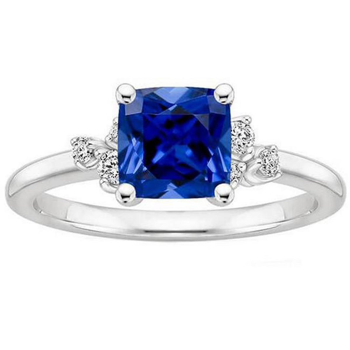 2.50 CT Cushion Blue Sapphire & Diamond Engagement Ring, White Gold Q864