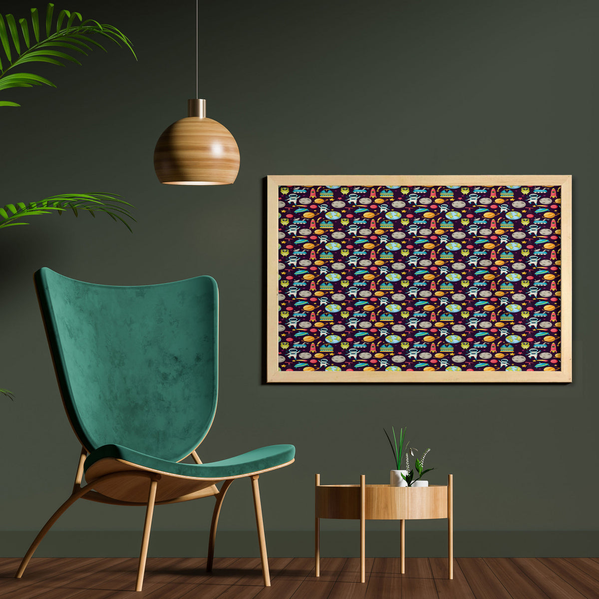 Multicolor Printed Fabric Wall Art with Frame I4693
