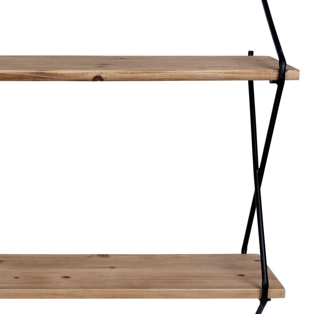 Industrial 2 Tier Metal Wire and Wood Wall Shelf M723