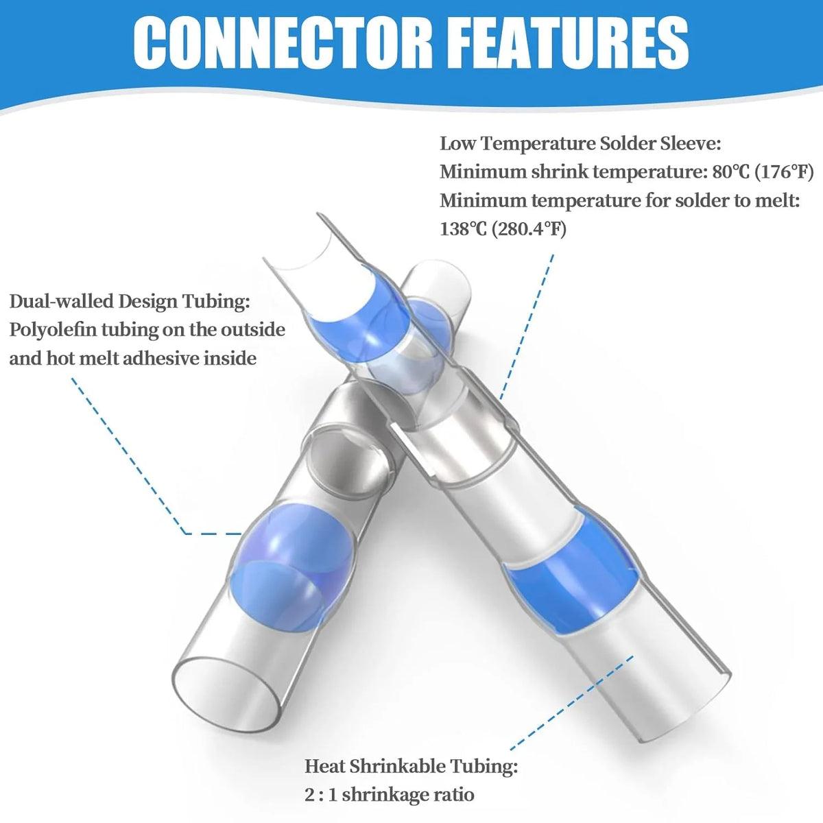 300PCS Self Soldering Heat Shrink Wire Connectors 26-8 AWG Waterproof Insulated Butt Splice Wire Terminals L5427