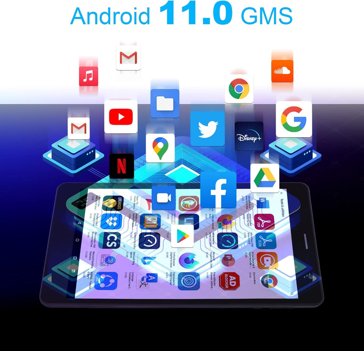 Tablet 8 inch 16GB Storage 128GB TF Expansion Android 11.0 Quad-core A7 Processor 800x1280 IPS HD Touchscreen Dual Camera WiFi Bluetooth T803