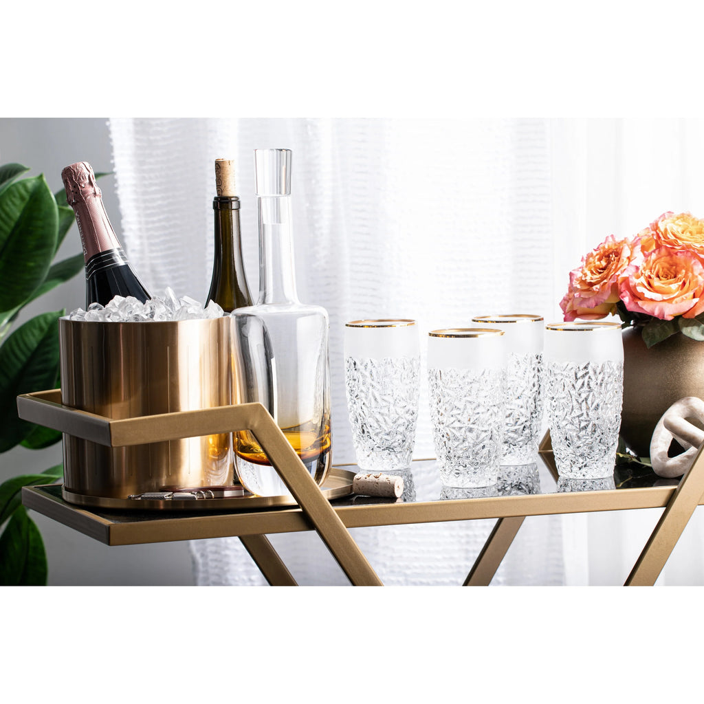 European Crystal Highball Tumbler Set of 6 16 oz Gold Rim L5887
