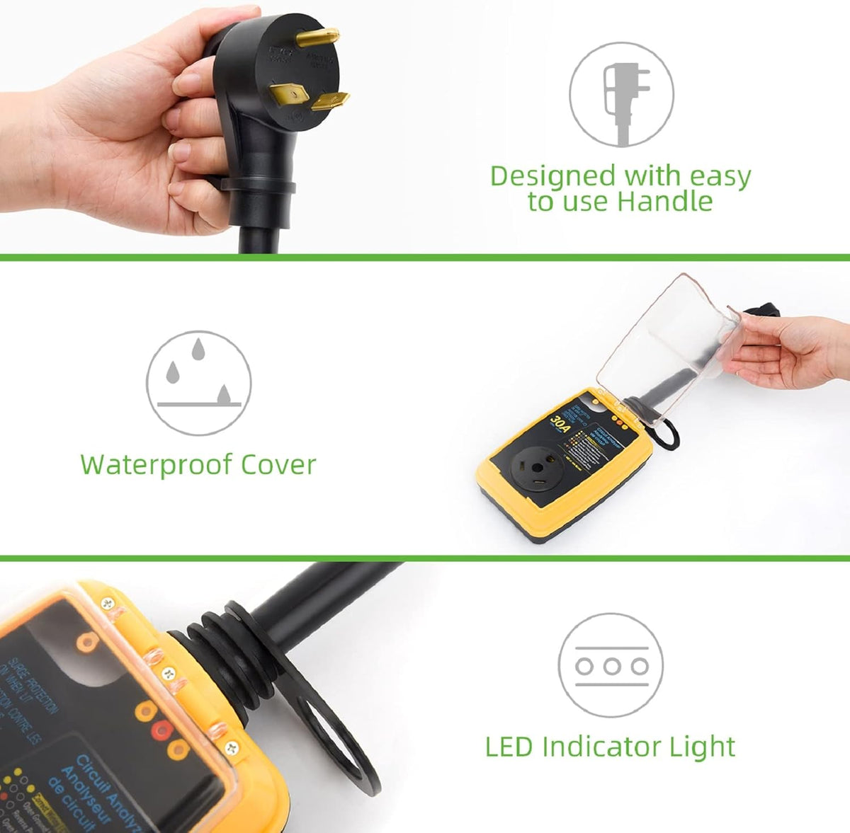 RV Surge Protector 30 Amp with Waterproof Cover, Circuit Analyzer Z743