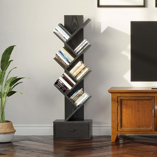 Rustic Brown 7 Shelf Wooden Bookshelf with Drawer X746147