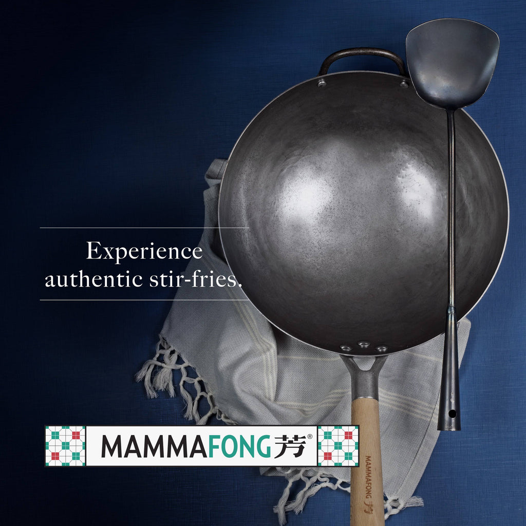 14 inch Hand Hammered Carbon Steel Wok Set with Spatula and Bamboo Brush M85987