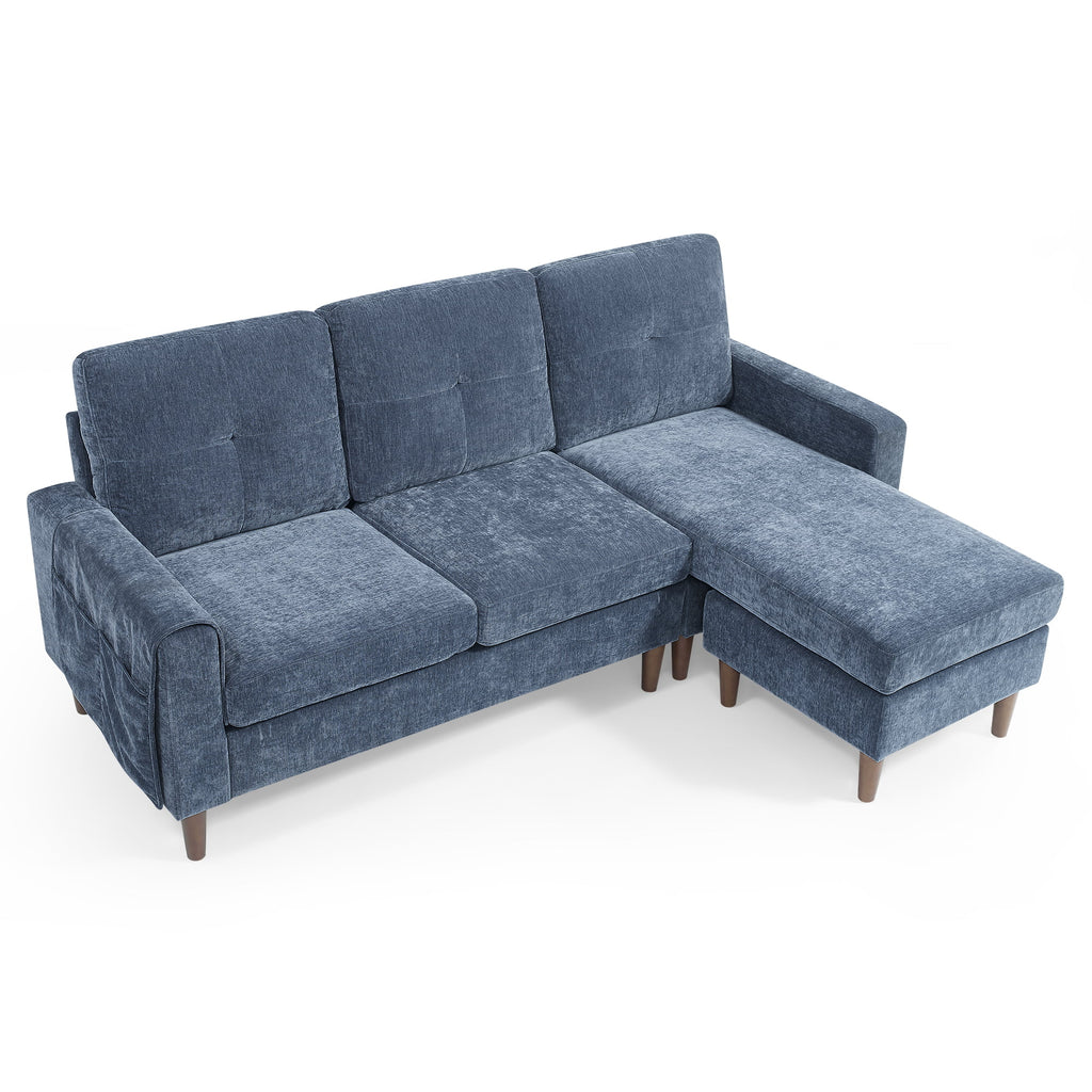 80" Convertible Sectional Sofa Couch, 3 Seats L-shape Sofa with Removable Cushions and Pocket, Rubber Wood Legs, Navy Chenille C450