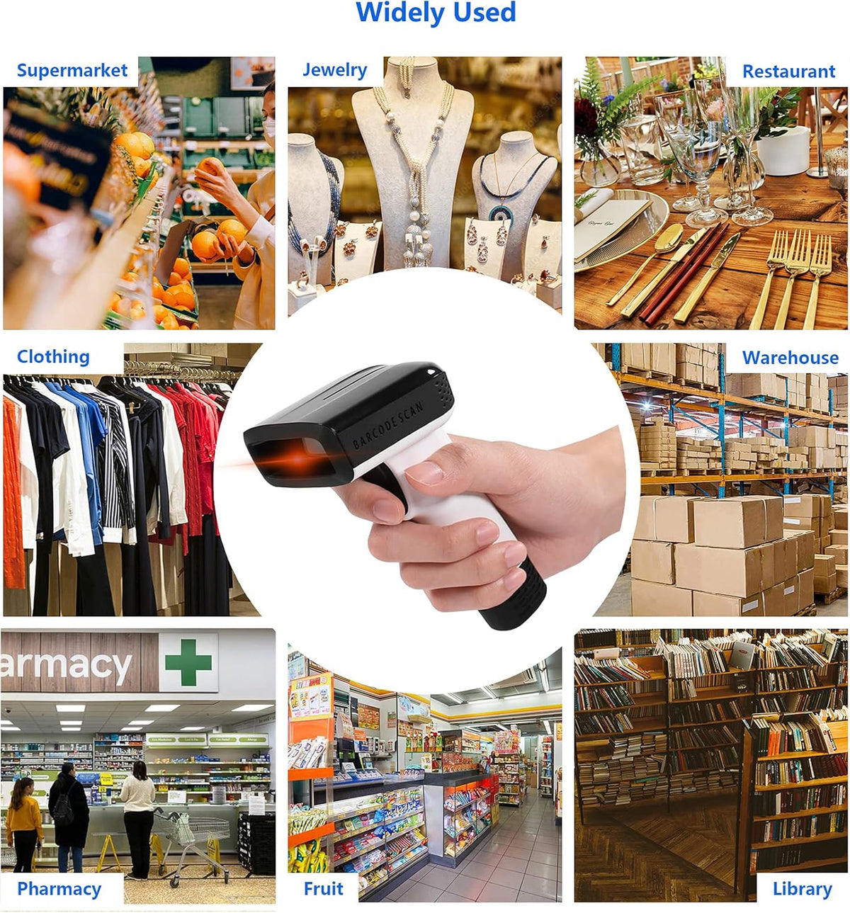 White Wireless Barcode Scanner with Vibration Alert V1481