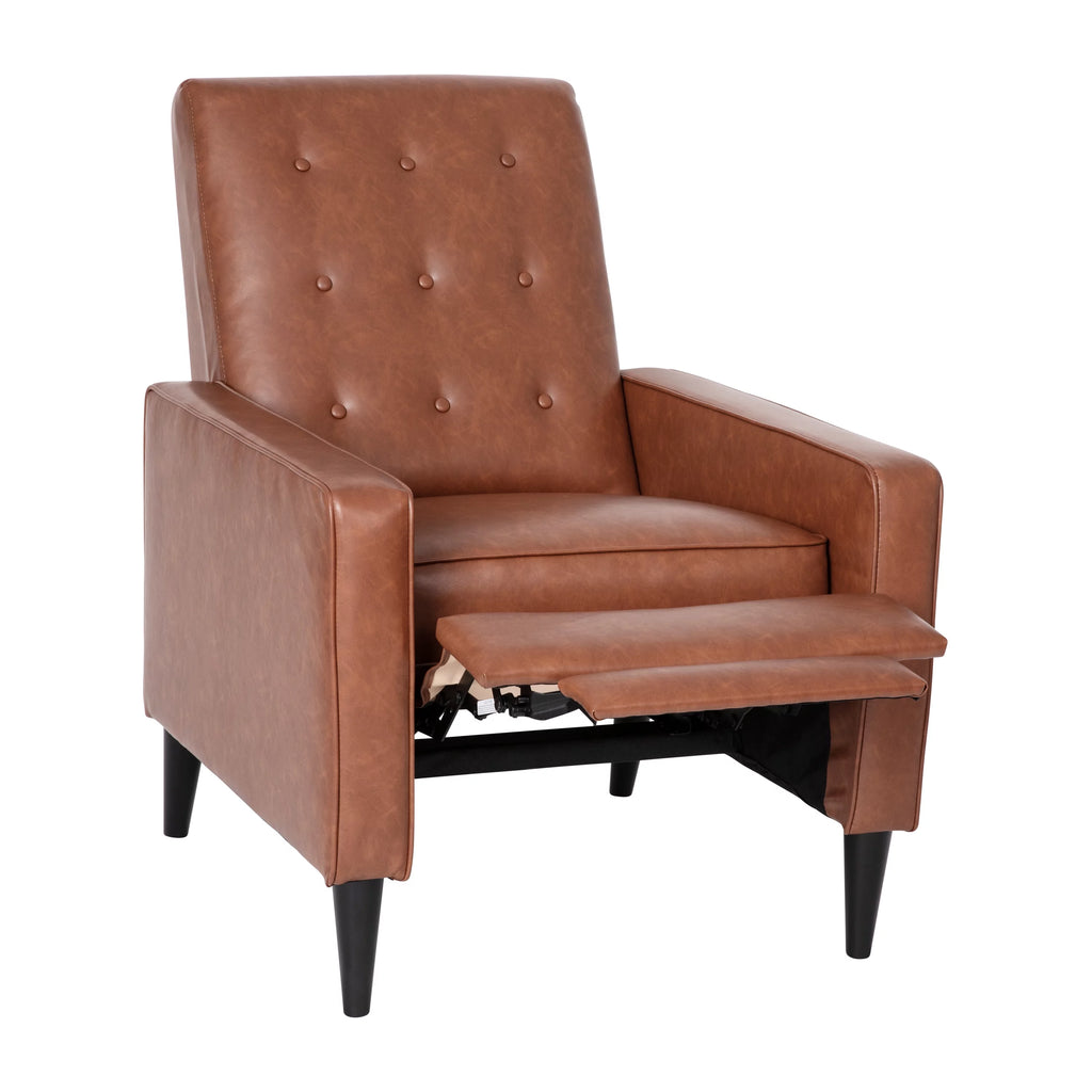 Cognac Brown Faux Leather Recliner with Wooden Legs V642459