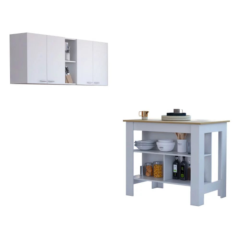 7-Shelf 4-Door 2-piece Kitchen Set White and Light Oak T2197