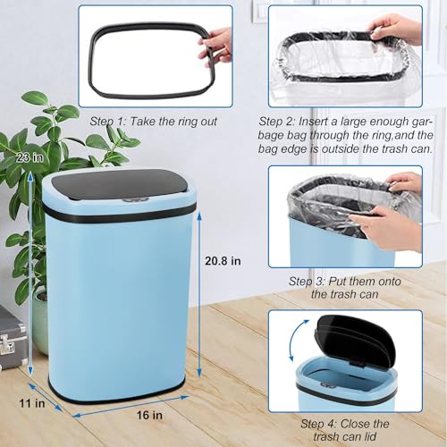 13 Gallon Touch Free Stainless Steel Trash Can W888