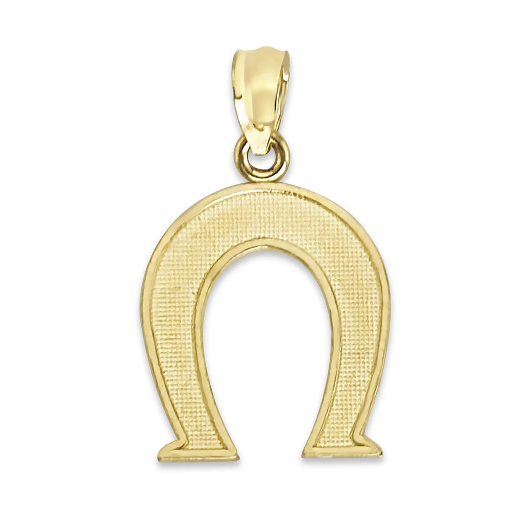 14k Solid Gold Horseshoe Pendant Necklace with 16" Rolo Chain E9117