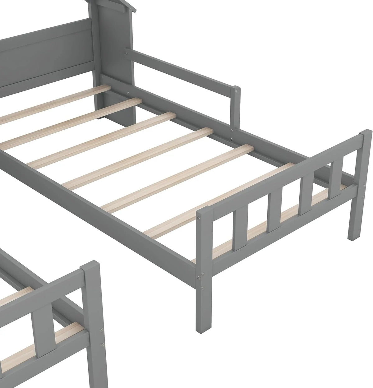 Double Size Platform Bed with House-Shaped Headboard and Built-In Nightstand, Grey C60532