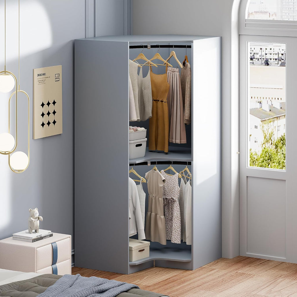 Wooden Corner Armoire Wardrobe with Hanging Rail Q285662