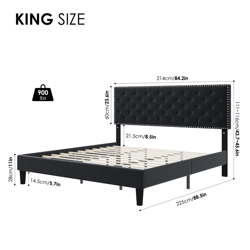 King Size Upholstered Platform Bed with Adjustable Headboard B12988