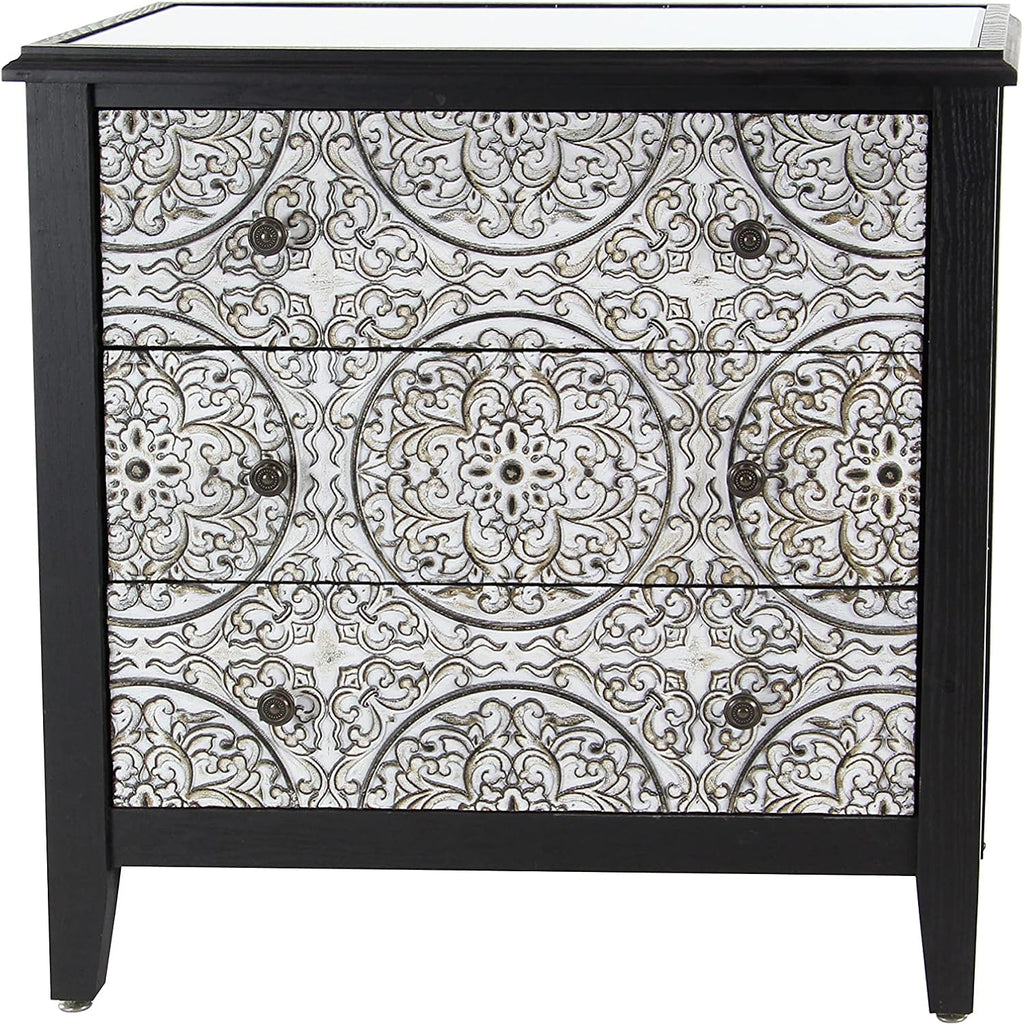 Black White 3 Drawer Wood and Metal Cabinet D91605