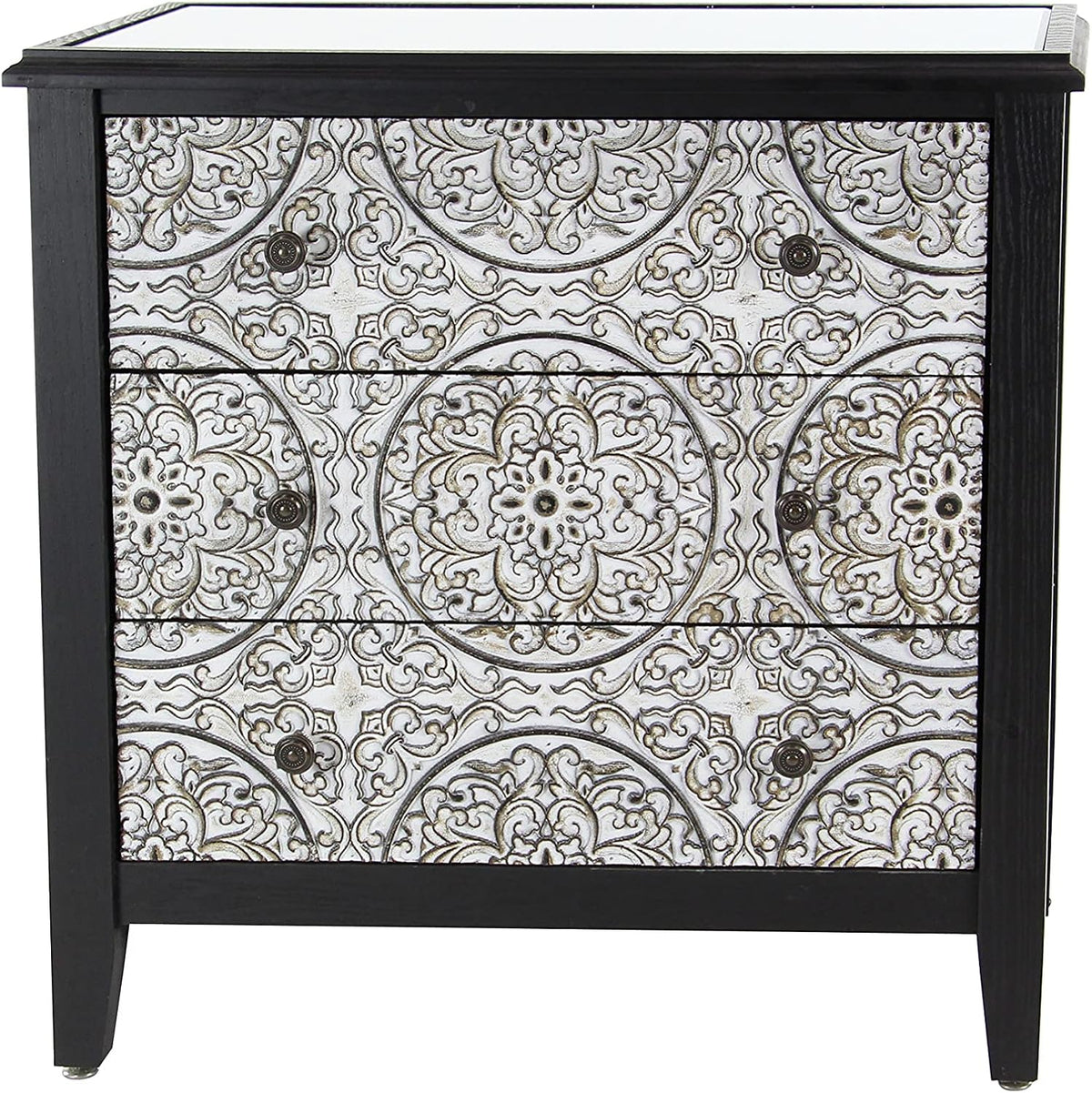 Black White 3 Drawer Wood and Metal Cabinet D91605