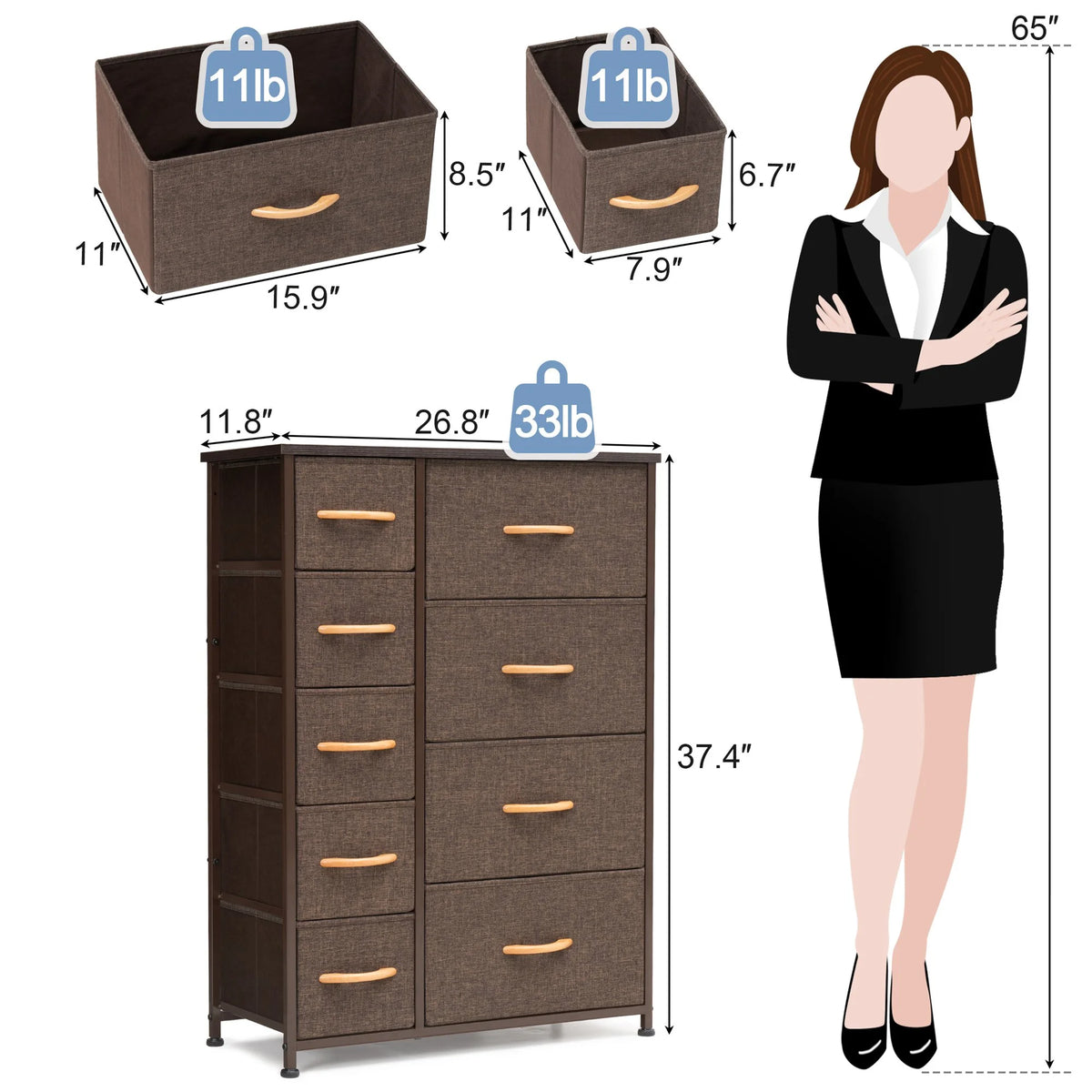 9 Drawer Brown Dresser P2128