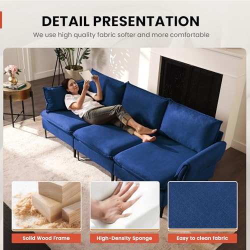 Blue Upholstered Deep Seat Sofa with Washable Cover D431474