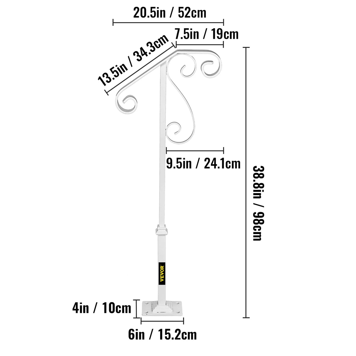 White Single Post Handrail for 1 or 2 Steps A355